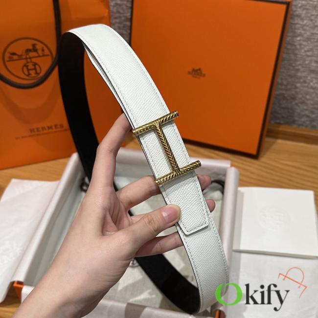 Okify Hermes Hisseo Reversible Belt In Black And White With Gold Buckle 32mm - 1