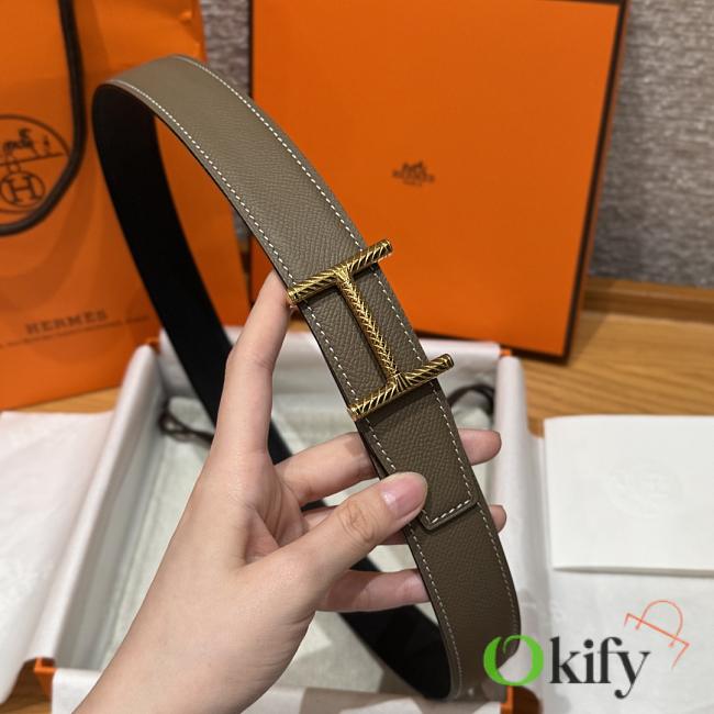 Okify Hermes Hisseo Reversible Belt In Black And Gray With Gold Buckle 32mm - 1