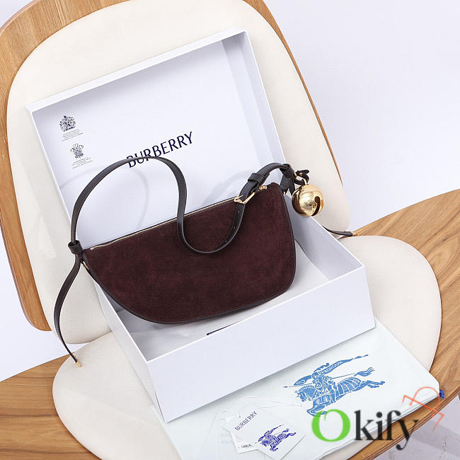 Okify Burberry Shield Suede Bag In Red Wine 32x7x17cm  - 1
