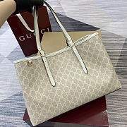 Okify Gucci Emblem Large Tote Bag In Beige And White 38x25x15cm - 3