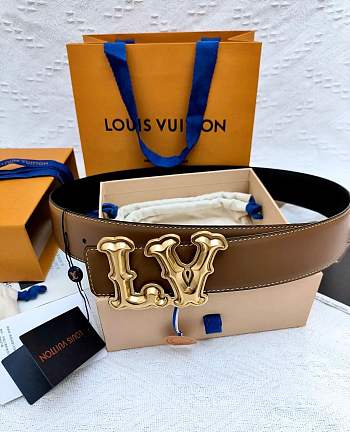 Okify Louis Vuitton Ranch Reversible Belt In Dark Brown And Black With Gold Buckle 40mm