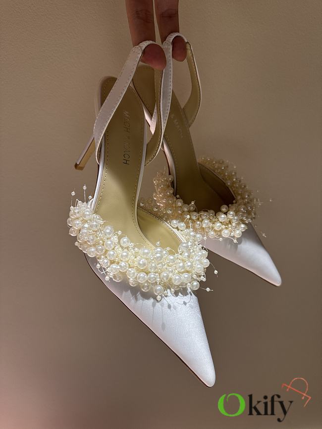 Okify Mach & Mach Pearl And Silk High Heels In White 10cm EU35-42 - 1