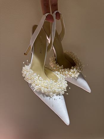 Okify Mach & Mach Pearl And Silk High Heels In White 10cm EU35-42