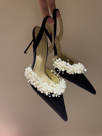 Okify Mach & Mach Pearl And Silk High Heels In Black 10cm EU35-42