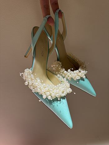 Okify Mach & Mach Pearl And Silk High Heels In Blue 10cm EU35-42