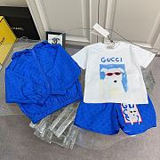 Okify Gucci Set Of Blue Dog Jacket, T-shirt And Shorts For Kids - 1