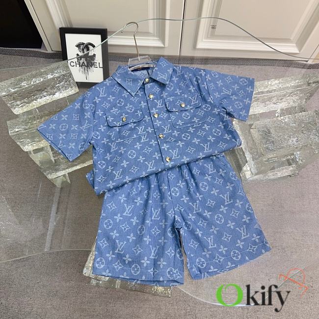 Okify Louis Vuitton Set Of Blue Shirt And Shorts For Kids - 1