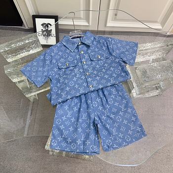 Okify Louis Vuitton Set Of Blue Shirt And Shorts For Kids