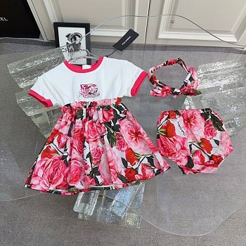 Okify Dolce & Gabbana Set Of Pink Flowers Dress For Kids 