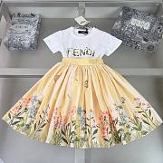 Okify Fendi Flower Dress In Yellow For Kids  - 1