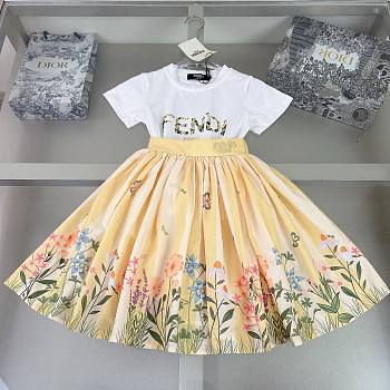 Okify Fendi Flower Dress In Yellow For Kids 
