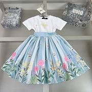 Okify Fendi Flower Dress In Blue For Kids  - 1