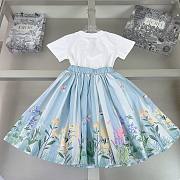 Okify Fendi Flower Dress In Blue For Kids  - 3
