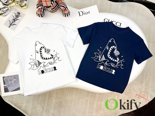 Okify Moncler Dark Blue/White Shark T-shirt For Kids  - 1