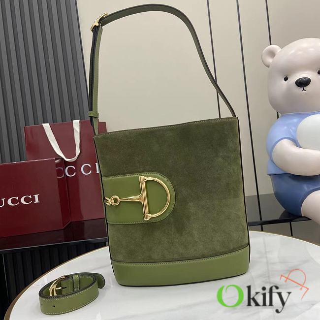 Okify Gucci 73 Small Bucket Bag In Green Suede 26x27.5x11.5cm  - 1