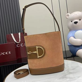 Okify Gucci 73 Small Bucket Bag In Brown Suede 26x27.5x11.5cm 