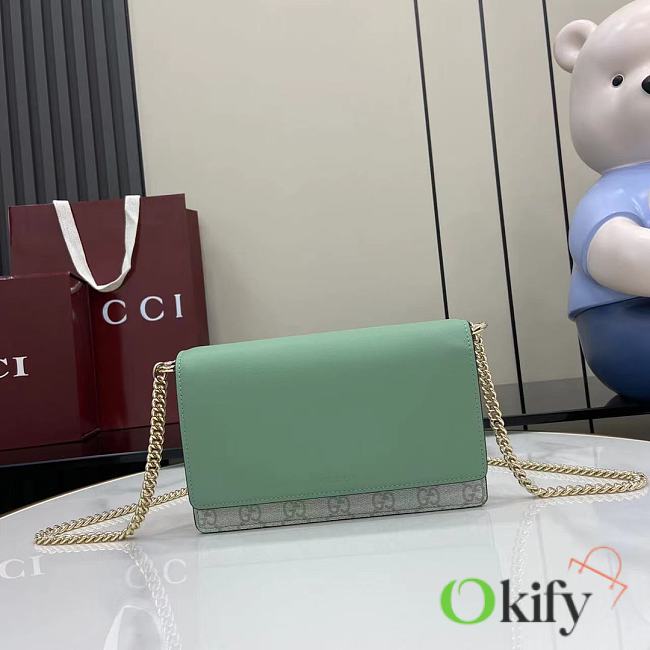 Okify Gucci Emblem Wallet On Chain In Green 20x13x4cm  - 1