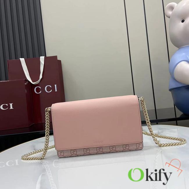 Okify Gucci Emblem Wallet On Chain In Pink 20x13x4cm  - 1