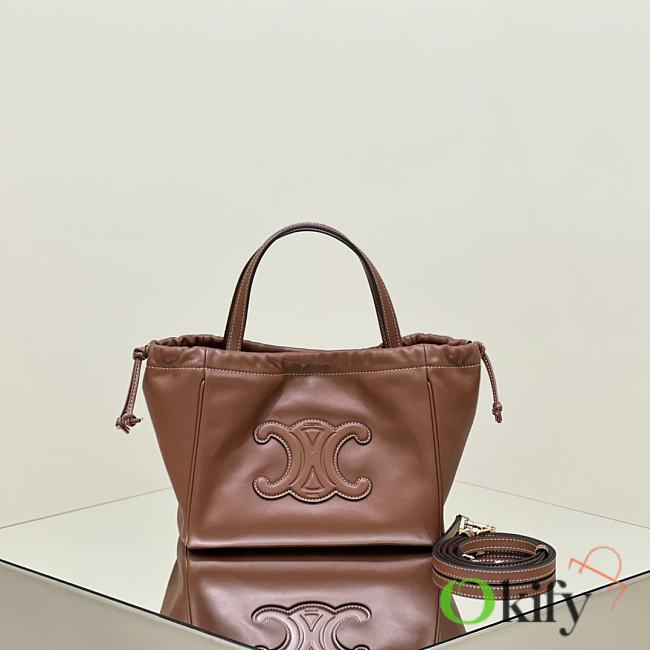 Okify Celine Cabas Small Drawstring Tote In Brown 22x17x15cm  - 1