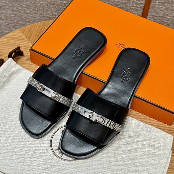 Okify Hermes Kelly Black Slides In Lizard EU34-41