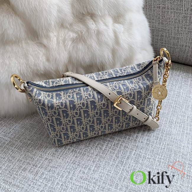Okify Dior Hobo Oblique Bag In Blue And White 22x14.5x10cm  - 1