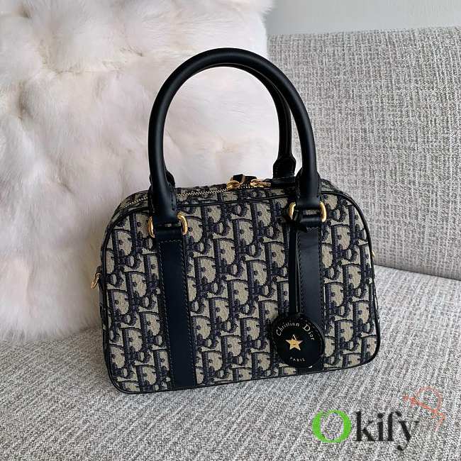 Okify Dior Medium D-Vibe Bowling Bag In Blue Oblique 25x16x9.5cm  - 1