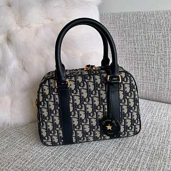 Okify Dior Medium D-Vibe Bowling Bag In Blue Oblique 25x16x9.5cm 