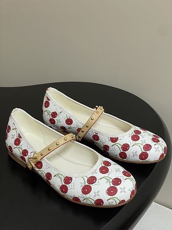 Okify Louis Vuitton Romy Cherry Ballet Shoes In White EU35-41