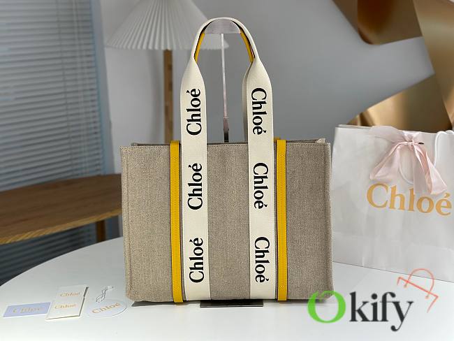 Okify Chloe Large Woody Tote Bag In Yellow 45x33x13cm  - 1