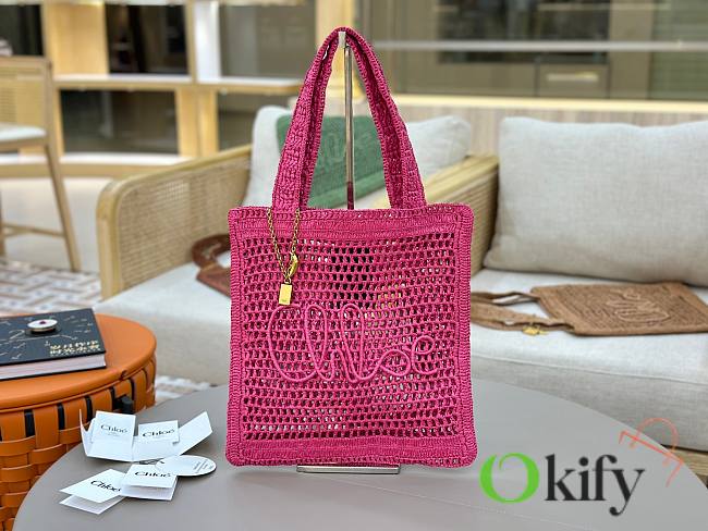 Okify Chloe Summer Banana Raffia Tote Bag In Pink 33x37x2cm  - 1
