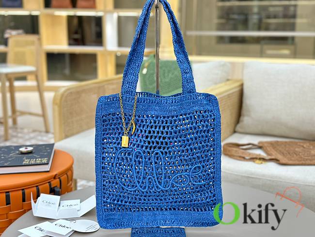 Okify Chloe Summer Banana Raffia Tote Bag In Blue 33x37x2cm  - 1