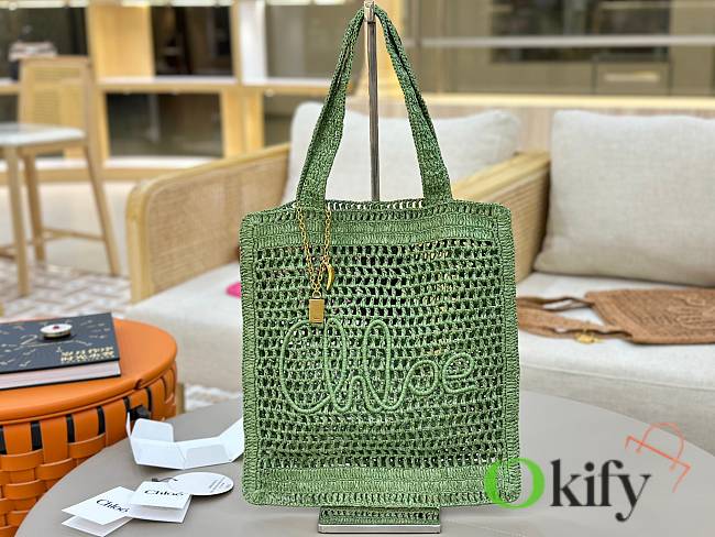 Okify Chloe Summer Banana Raffia Tote Bag In Green 33x37x2cm  - 1