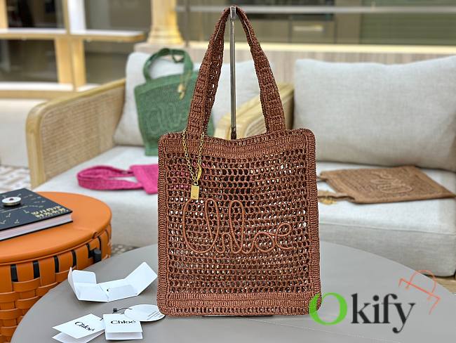 Okify Chloe Summer Banana Raffia Tote Bag In Brown 33x37x2cm  - 1