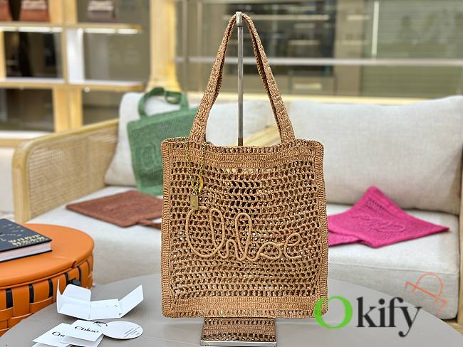 Okify Chloe Summer Banana Raffia Tote Bag In Beige 33x37x2cm  - 1