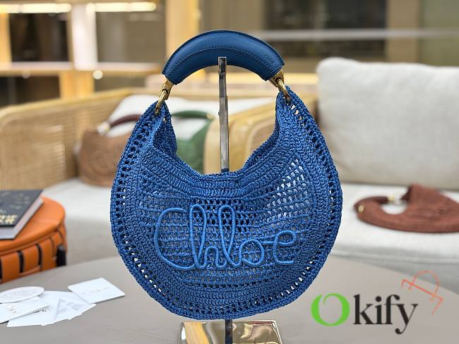 Okify Chloe Summer Banana Raffia Hobo Bag In Blue 36x21.5x2cm - 1