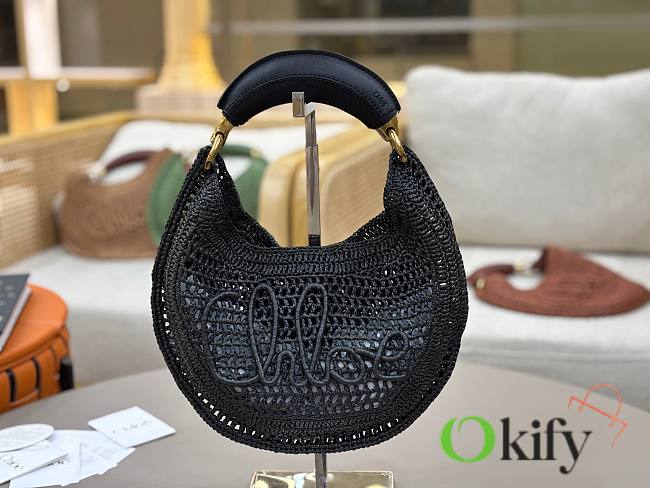 Okify Chloe Summer Banana Raffia Hobo Bag In Black 36x21.5x2cm - 1