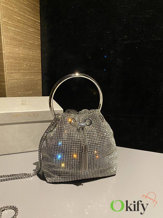 Okify Jimmy Choo Silver Crystal Mesh Handbag 16x16x9cm  - 1