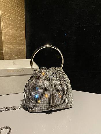 Okify Jimmy Choo Silver Crystal Mesh Handbag 16x16x9cm 