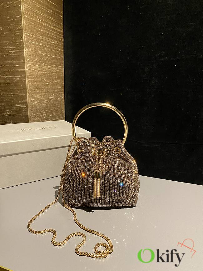 Okify Jimmy Choo Gold Crystal Mesh Handbag 16x16x9cm  - 1