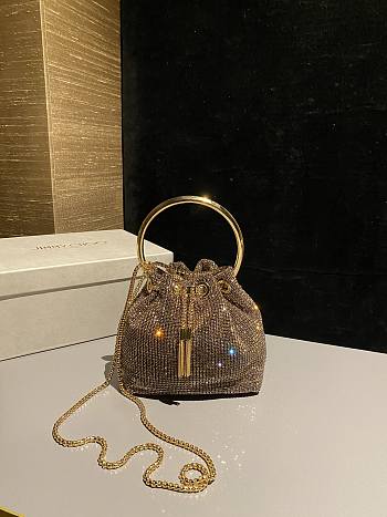 Okify Jimmy Choo Gold Crystal Mesh Handbag 16x16x9cm 