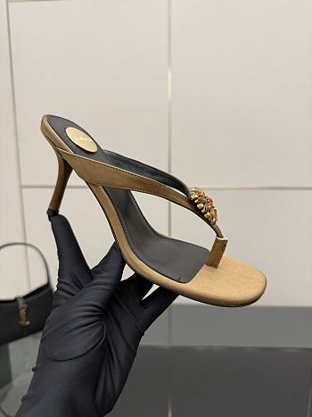 Okify YSL Brown High Heel Sandals With Flowers 8cm EU35-41