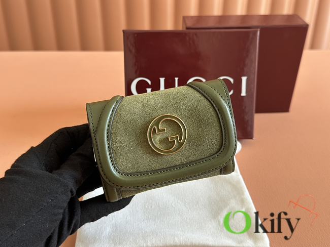 Okify Gucci Blondie Wallet In Green Suede 11x9cm  - 1
