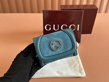Okify Gucci Blondie Wallet In Blue Suede 11x9cm 