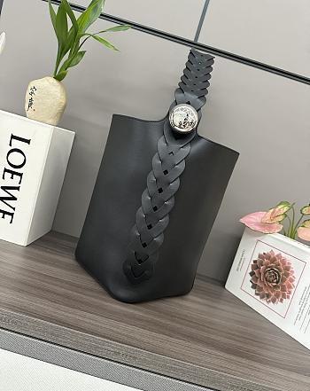 Okify Loewe Large Pebble Braided Bucket Bag In Black 24.5x23.5x28cm 