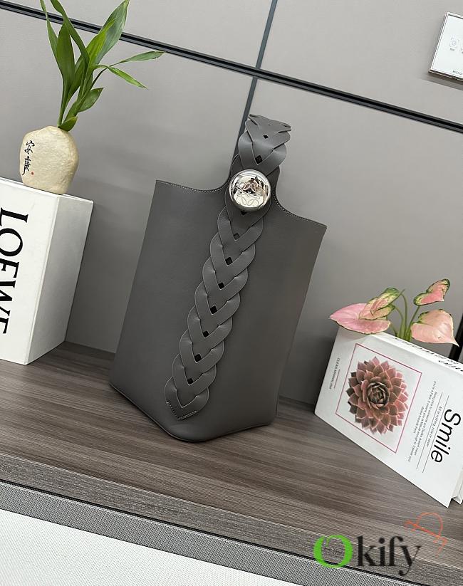 Okify Loewe Large Pebble Braided Bucket Bag In Gray 24.5x23.5x28cm  - 1