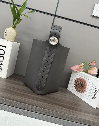 Okify Loewe Large Pebble Braided Bucket Bag In Gray 24.5x23.5x28cm 