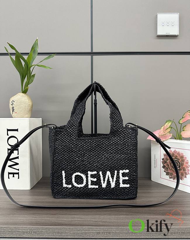 Okify Loewe Font Tote Raffia Black Bag 24x11x19.5cm - 1
