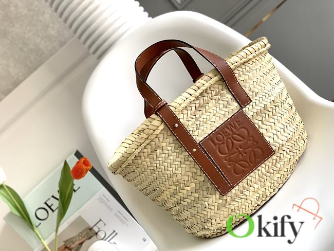 Okify Loewe Basket Bag In Palm Leaf And Calfskin 40x26.5x16cm - 1