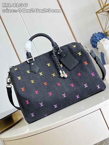 Okify Louis Vuitton Speedy 40 Bag In Denim Black And Colorfull Monogram M14136 40x26x23cm 