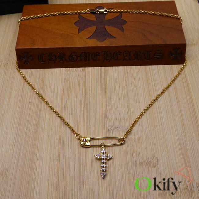Okify Chrome Heart Pin Gold Necklace 23610 - 1